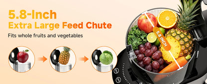 AFBEST 5.8" Extra-Large Chute 2-in-1 Cold Press Juicer – Whole Fruit & Vegetable Masticating Extractor with 100oz Capacity, Nut Milk Function, Easy-Clean Design, Premium Gray