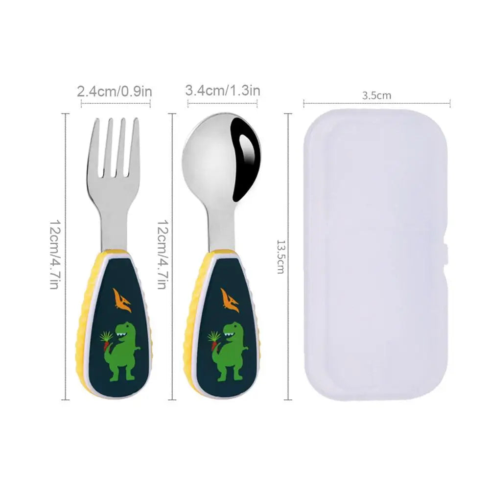 2Pcs Toddler Utensils Cute Toddler Feeding Spoon And Fork Set 304 Steel Cartoon Spoon And Fork Set