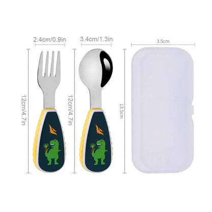 2Pcs Toddler Utensils Cute Toddler Feeding Spoon And Fork Set 304 Steel Cartoon Spoon And Fork Set