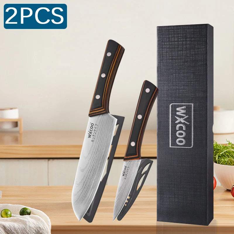 WXCOO Stainless Steel Japanese Knife 7Inch Kitchen Knife Ergonomic Wood Handle Santoku Knives for Cooking Kitchen Accessories