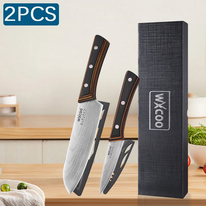 WXCOO Stainless Steel Japanese Knife 7Inch Kitchen Knife Ergonomic Wood Handle Santoku Knives for Cooking Kitchen Accessories