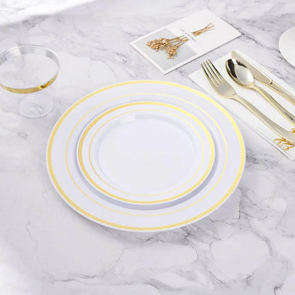 200PCS Gold Disposable Party Plates Set, 100 Dinner & 100 Dessert Plates for Wedding Birthday Events