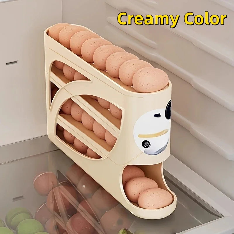3 Tier Egg Storage Box Rolling Design Large Capacity Anti-Drop Antibacterial Organizer Rack Refrigerator Holder