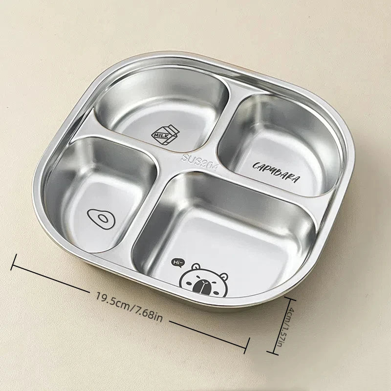 WORTHBUY Capybara 3/4 Grids Food Plate Dishes 304 Stainless Steel Divided Dinning Plates Salad Plate Tableware Dishwasher Safe