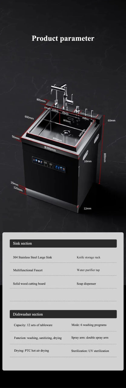 Dishwasher,Integrated Sink All-in-one,Kitchen Sink,Automatic Cleaning,Smart Home Appliance,Space-saving Efficient Dishwasher