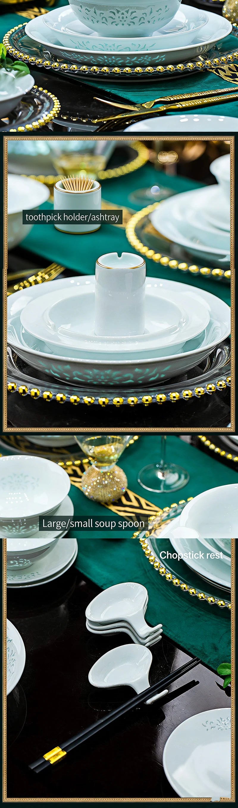 Celadon Dinnerware Set 22/40/70pcs Linglong Ceramics Dish Sets Full Set Luxury China Tableware Set For 4/6/10 Persons Dinner Set