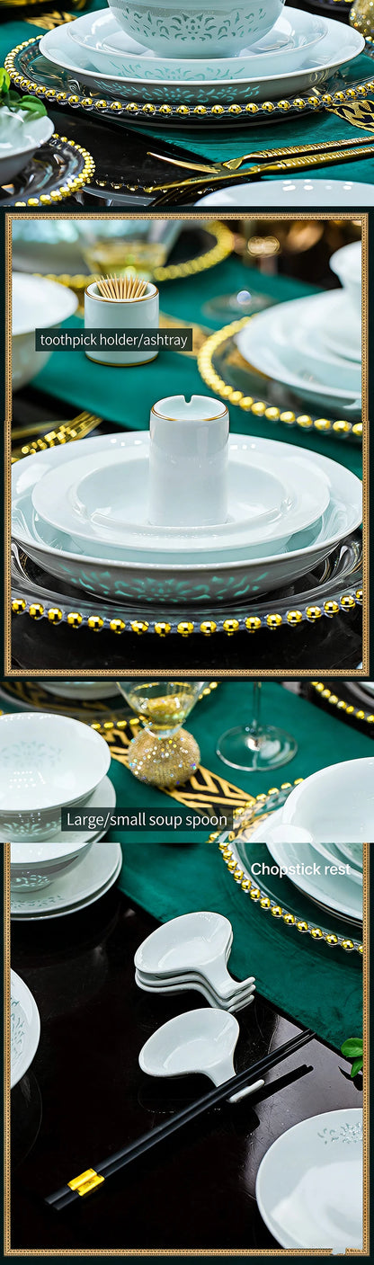 Celadon Dinnerware Set 22/40/70pcs Linglong Ceramics Dish Sets Full Set Luxury China Tableware Set For 4/6/10 Persons Dinner Set
