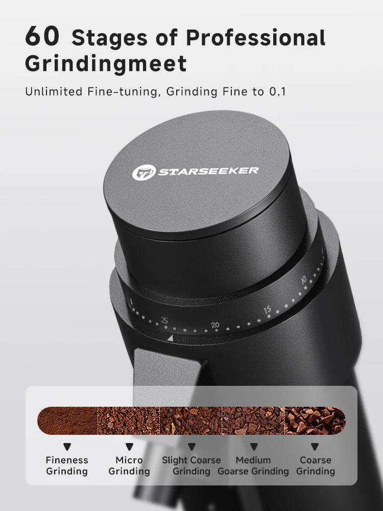 STARSEEKER EDGE PLUS Electric Coffee Grinder 63MM Titanium Burr Stepless Fineness Adjustment Removable Magnetic Suction Port