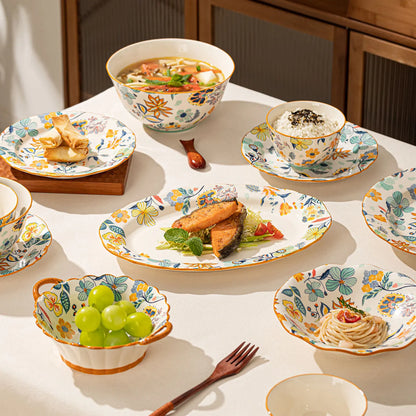 LingAo-Japanese Country Style Ceramic Tableware Set of Plates and Bowls with Underglaze Colors