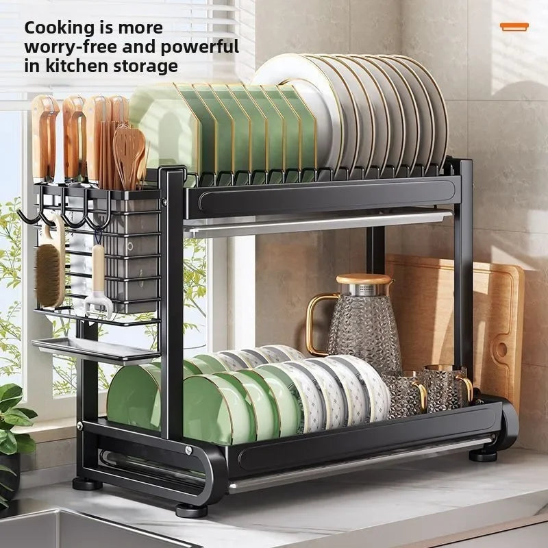 Minimalist Countertop Storage Stainless Steel Drain Dish Rack Kitchen Shelf Multifunctional Shelf Drain Dish Rack