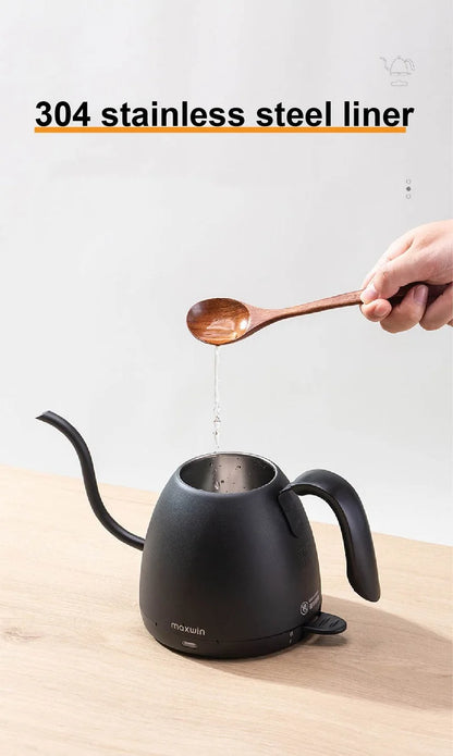 220V Electric Kettle Mini Gooseneck Kettle Pour-over Coffee Kettle 304 Stainless Steel Kettle Teapot Automatic Power Off 600ml
