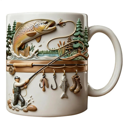 Fishing Mug 350ml Ceramic Funny Novelty Drinkware Fisherman Coffee Mug for Cold Weather Outdoor Fishing Camping Hiking Picnic