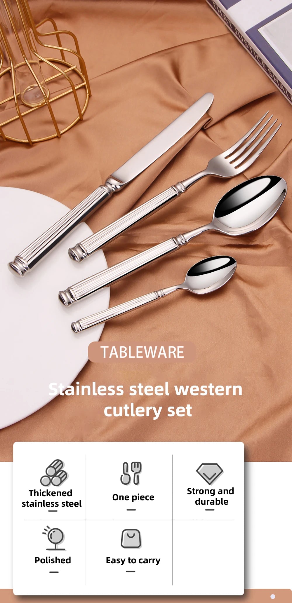 12/16/20 Pieces Sliver Tableware Set Stainless Steel Cutlery Elegant Dinnerware Vintage Knife Spoon Fork Set Kitchen Utensils