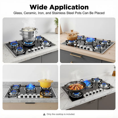 Five Burner Built In Gas Cooktop Dual Gas Compatible High Temperature Resistant Panel Reliable Pulse Ignition Stable Combustion Multiple Firepower Options Practical Knob Operation Sturdy Structure Ideal For Home Kitchen Cooki