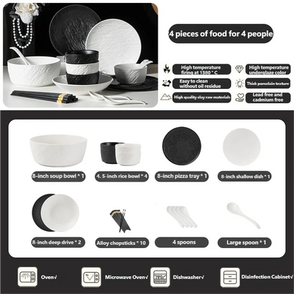 Tableware Set Black And White Rock Slab 8/16/34/55pcs Ceramics Dish Sets Full Set Luxury Dinnerware Set For 2/4/6/8/10 Persons