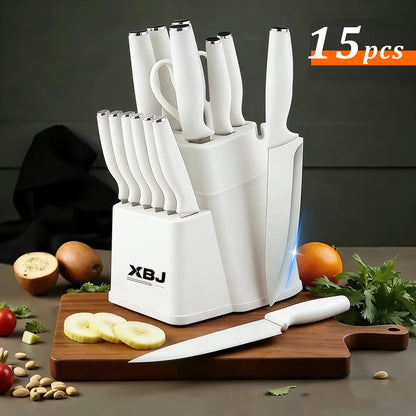 Knife Set, 15 Piece Knife Block Set with Built-in Sharpener, Dishwasher Safe, Rust Resistant, Ergonomic Handle, Stainless Steel
