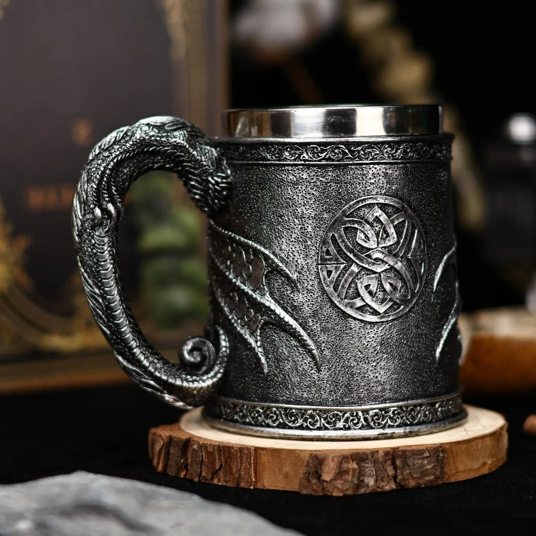 Retro Dragon Resin Hand Painted Stainless Steel Beer Mug Coffee Cup Gem Creative Design Tea Cup Bar Decoration Collection Gift
