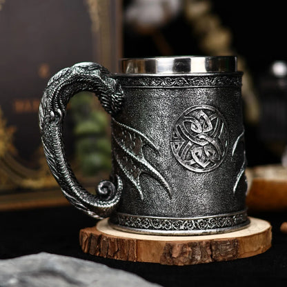 Retro Dragon Resin Hand Painted Stainless Steel Beer Mug Coffee Cup Gem Creative Design Tea Cup Bar Decoration Collection Gift