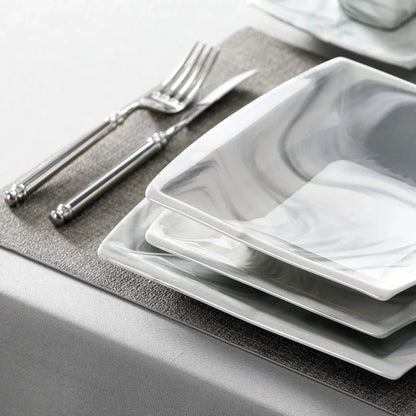 30PCS Marble Grey Porcelain Tableware Dinnerware Set with 6PCS Dessert/Soup/Dinner Plate/Cup/Saucer,Plates and Bowls Sets,FLORA