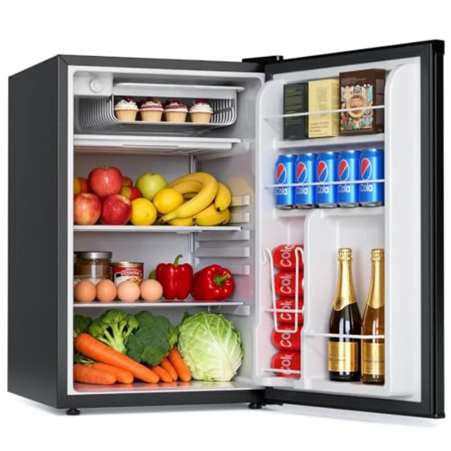 Dorm apartment fridge with freezer: 4.5 cu.ft, black stainless steel finish, ultra-quiet operation, energy-efficient for bedroo