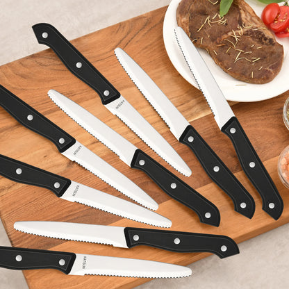 12 Pieces 4.5 Inch Steak Knives Set, Round Tip Serrated Steak Knives with POM Triple Rivets Handle, Dishwasher Safe
