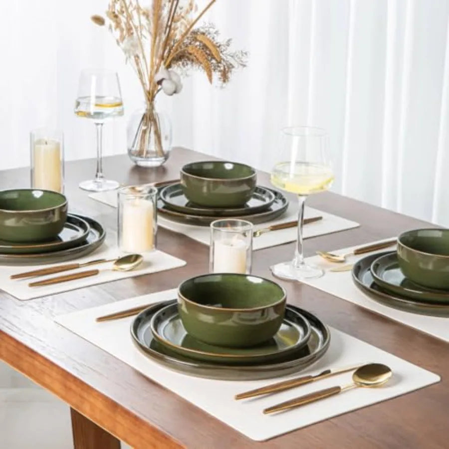 Stoneware Dinnerware Set for 8 Round Reactive Glaze Plates and Bowls Dishwasher and Microwave Safe Highly Scratch Resistant 24-