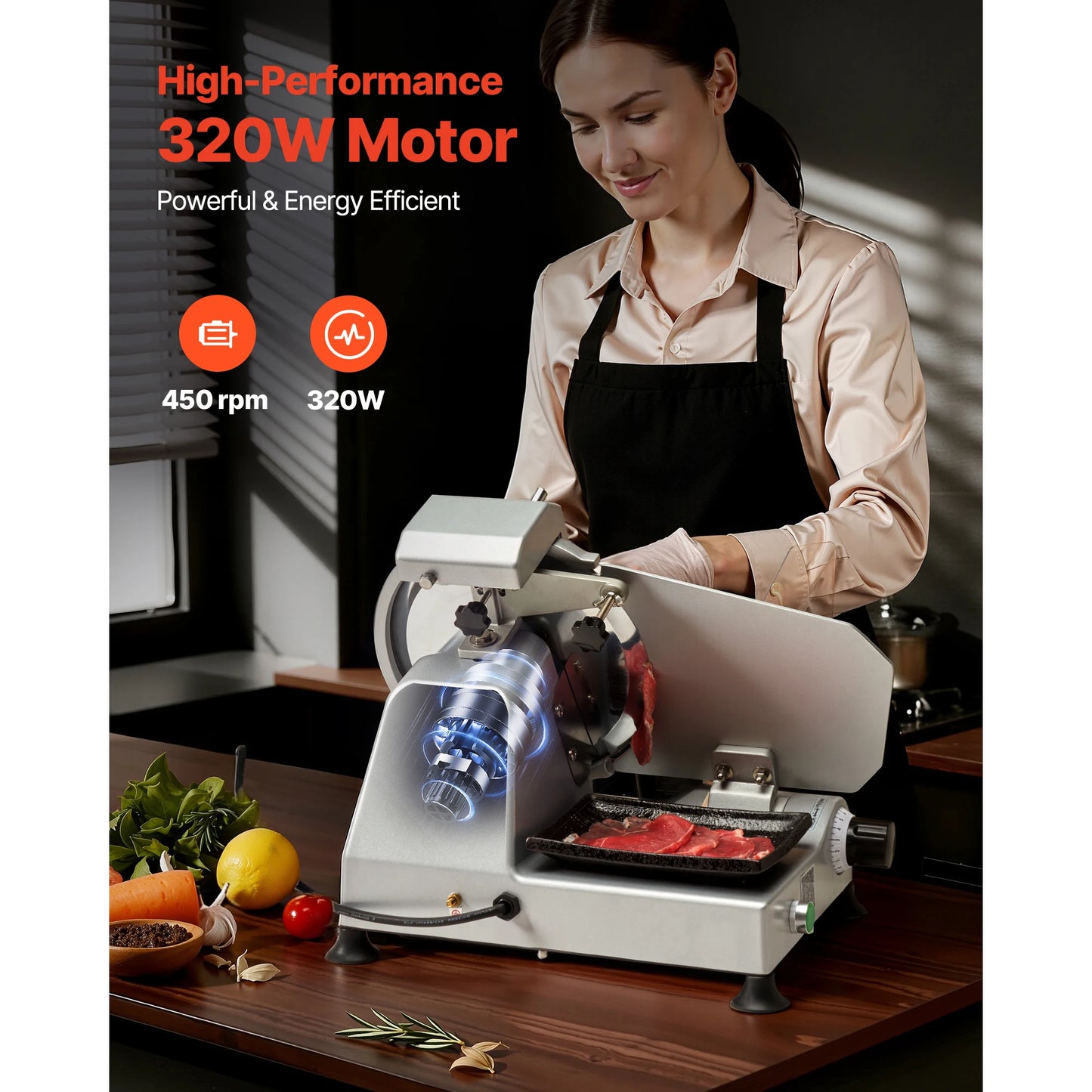 SucceBuy Commercial Meat Slicer 10 inch 320W Food-Slicer with SUS420 Blade 0-0.4 inch Adjustable Thickness for Frozen Meat Ham