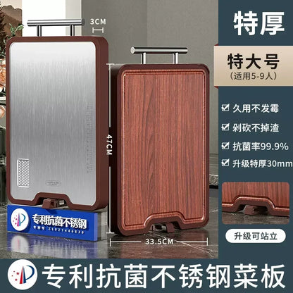 Double-Sided Antibacterial Cutting Board Mold Resistant PP Material Ebony & 316 Stainless Steel Chopping Block for Kitchen
