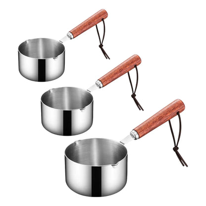 304 Stainless Steel Mini Soup Pot with Wooden Handle Condiment Sauce Pan Small Saucepan for Making Sauces Heating Milk Kitchen