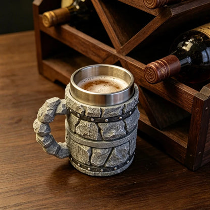 Nordic Viking Rough Stone Beer Mug Medieval Norse Mythology-style Beer Mug Resin Outer Men Birthday Father's Day Bar Decor Gift