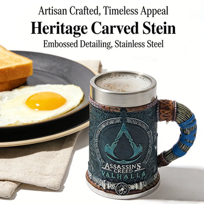 Assassins Creed Valhalla Viking Game Tankard Stainless Steel Liner Resin Coffee Mug Norse Warrior Stein Tankard for Gamer Gift