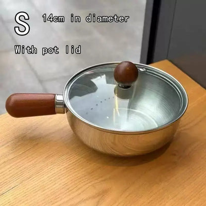 ♥Stainless Steel Saucepan with Wooden Handle - Single-Size Cookware for Boiling/Sauces, Induction & Gas Stove Compatible Pan