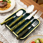 5Pcs/Set Imitation Bamboo Handle Cutlery Set Knife Cake Fork Spoon Dinnerware Stainless Steel Flatware Kitchen Tableware Set