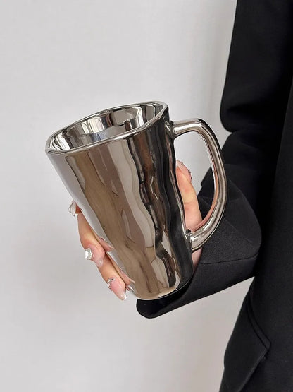 Creative Silver Mug with Handle Milk Cup Coffee Cup Modern Simple Universal Water Cups Drinkware Home Decoration Gift