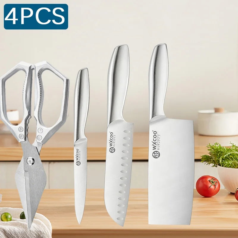 WXCOO Professional Scissor Set Stainless Steel Kitchen Knives BBQ Meat Cutting Japanese Santoku Knife Kitchen Supplies