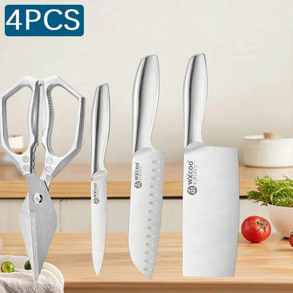WXCOO Professional Scissor Set Stainless Steel Kitchen Knives BBQ Meat Cutting Japanese Santoku Knife Kitchen Supplies