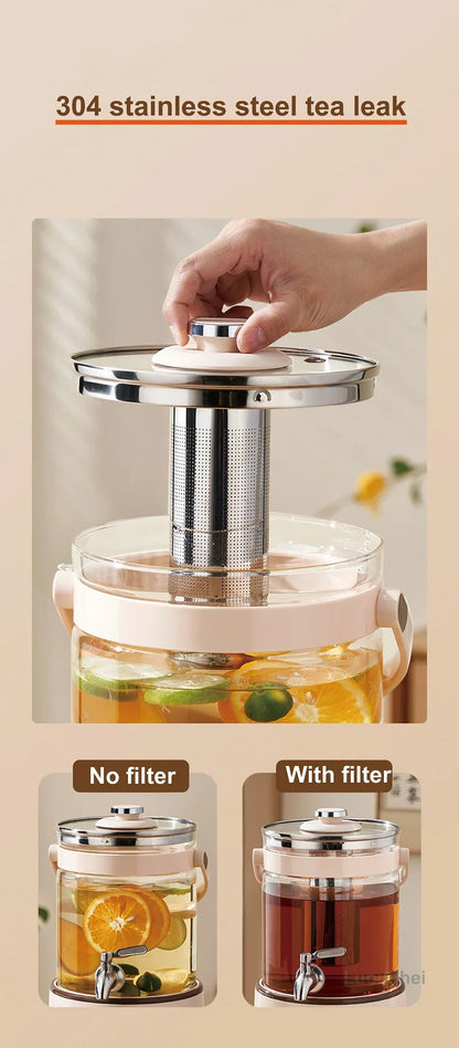 1200W/3L Home Electric Kettle Multifunctional Health Pot Glass Flower Teapot Soup Stew Pot Commercial Faucet Fruit Tea Bucket