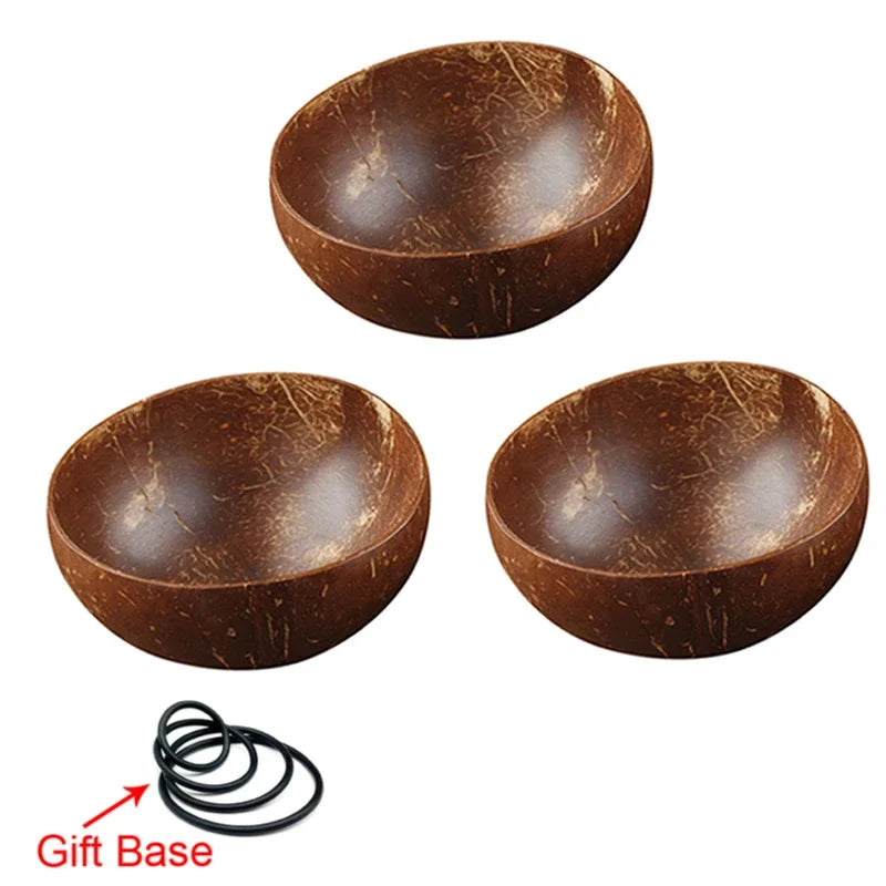 12-15cm  Natural Coconut Bowl set wooden Salad Ramen bowl Coconut Wood Spoon Set coco smoothie Kitchen tableware Coconut bowl