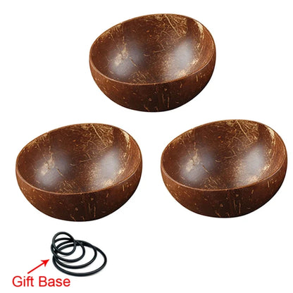 12-15cm  Natural Coconut Bowl set wooden Salad Ramen bowl Coconut Wood Spoon Set coco smoothie Kitchen tableware Coconut bowl