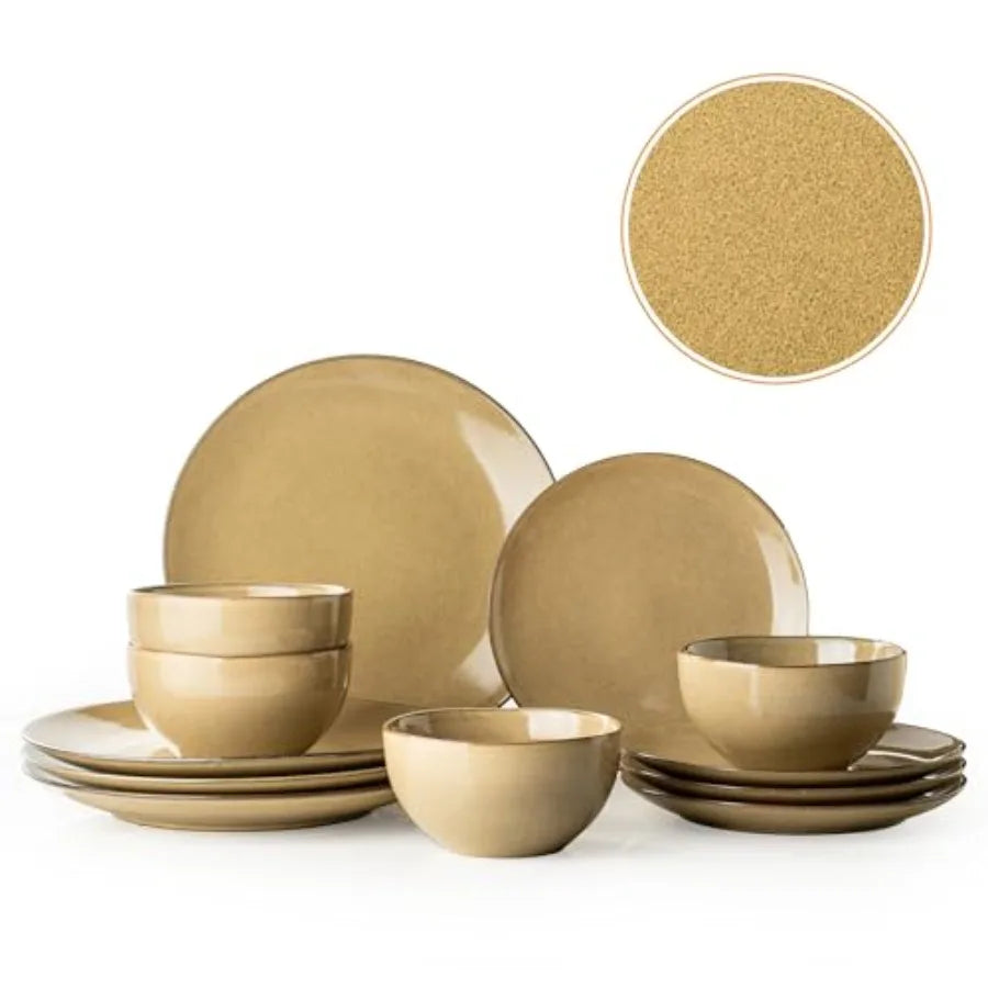 Plates and Bowls Sets 12 Pieces Dinnerware Sets for Kitchen Reactive Glaze Dishes Set for 4 Dishwasher and Microwave Safe Serie