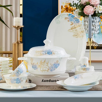 Bone china food utensils marble dinner set luxury dinnerware kitchen bowl plates dinner sets table set ceramic vintage