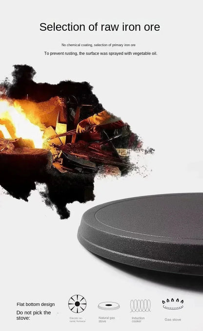 26cm Cast Iron Frying Pan, Uncoated Non-stick Crepe Maker Steak Pot for Gas Induction Cooker Kitchen