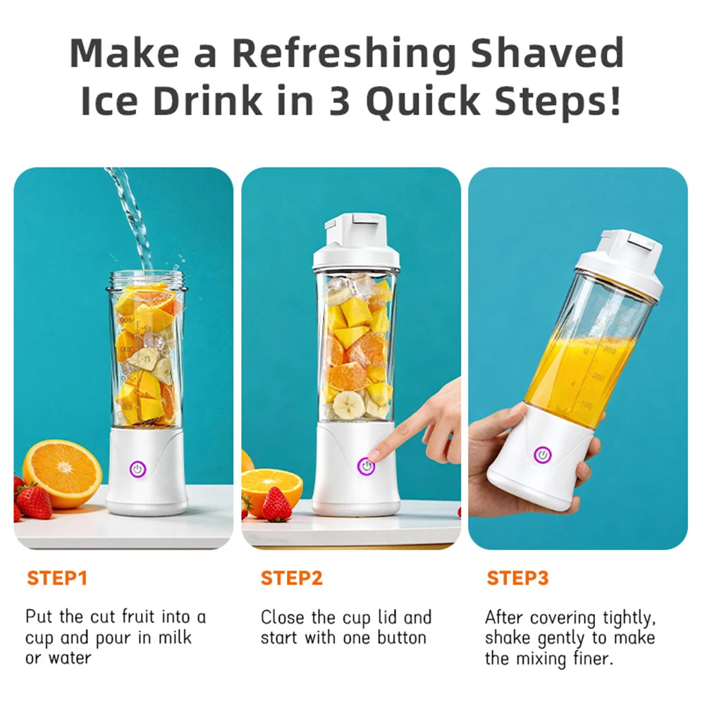 6 Blades Electric Juicer Cup 2 Cups For Travel Portable Juicer Mixer Usb Charge Fresh Fruit Juice Personal Blender Smoothie