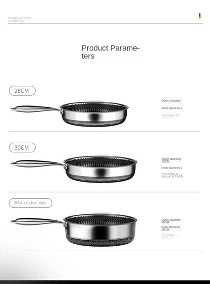 German 316L Stainless Steel Pan Honeycomb flat bottom Non-stick Skillet Frying Uncoated Induction Cooker Gas General Purpose