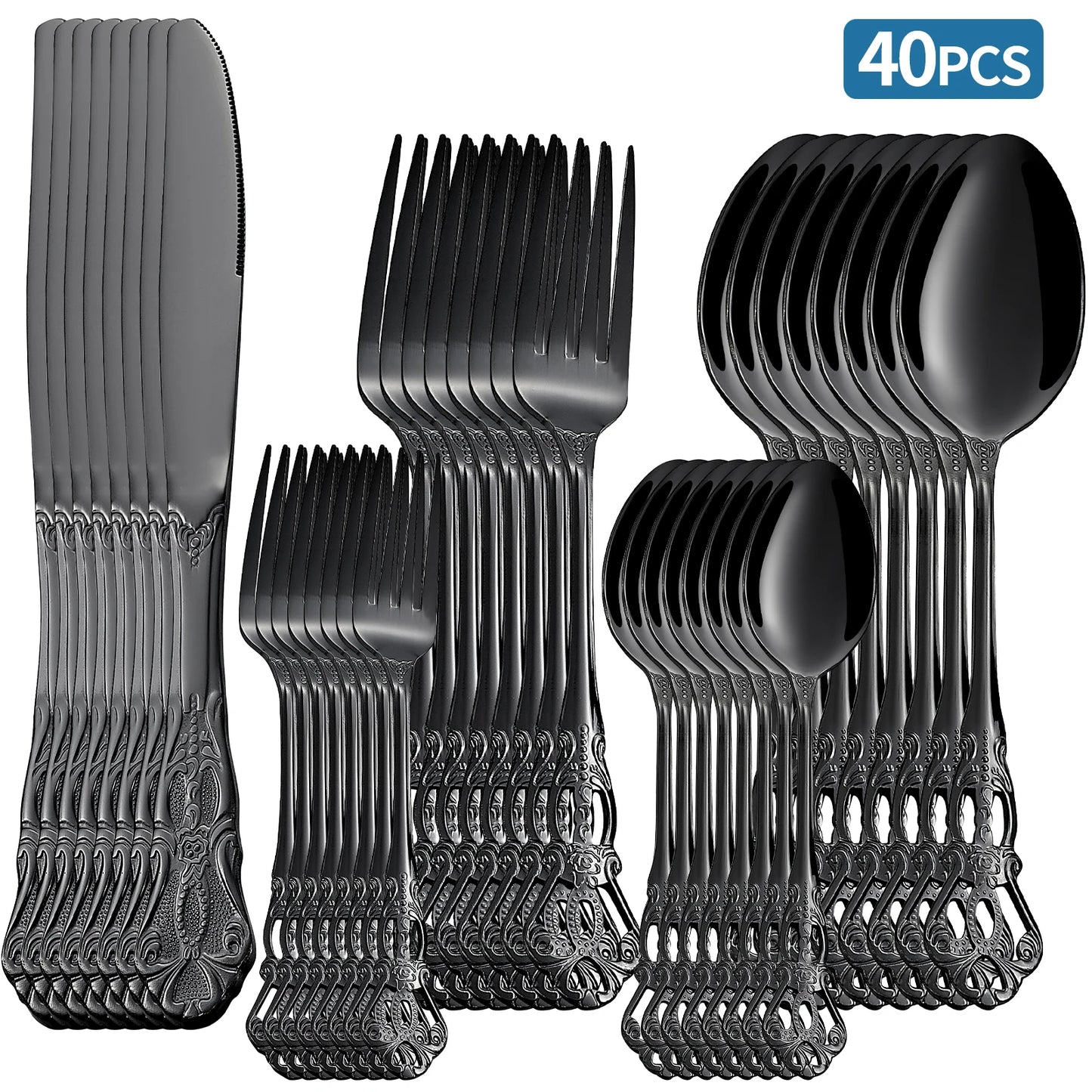 20-40pcs Black/Gold/Silver Dinnerware Set including Knife/Fork/Spoon for Home Restaurant Wedding Party Use