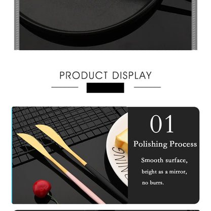 4Pcs black Gold Matte Cutlery Set Stainless Steel Dinnerware Silverware Flatware Set Home Knife Fork Spoon Picnic Tableware Set