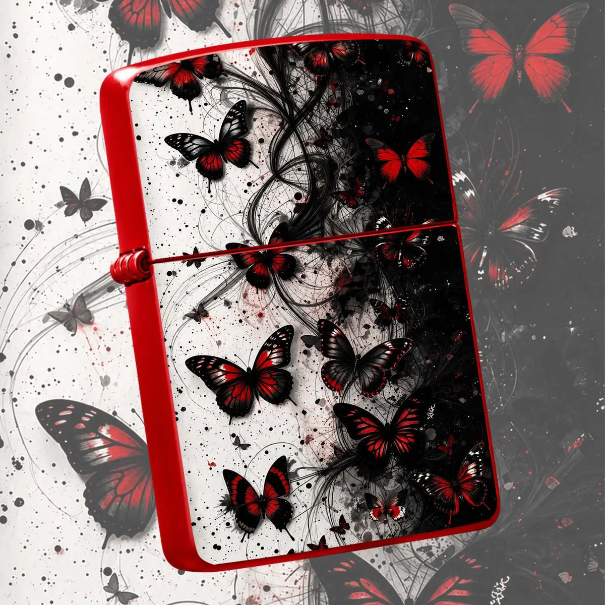 Exquisite Portable Igniter With Striking Red Black Dance Art Pattern, Stylish Atmospheric Practical Item For Daily Outdoor Camping Gathering Scenarios, Creative Premium Gift Choice With Distinct Unique Aesthetic A Humorous An