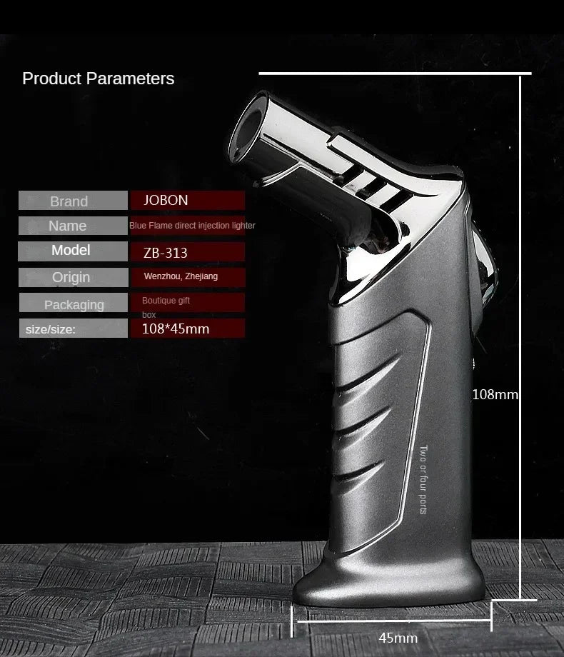 JOBON-Portable Cigar Lighter, Blue Flame, Direct Injection, High-end Cocktail Smoke Lighter, Home Outdoor Airbrush Men's Gadget