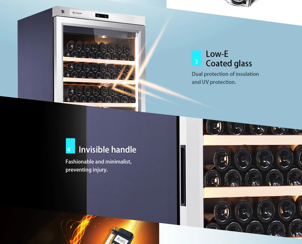 357L Wine Cooler Refrigerator Stainless Steel Wine Cabinet Intelligent Cellar for Red/White Wine Champagne Cocktail Liquor
