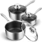 KOCH SYSTEME CS Hybrid Nonstick Stainless Steel Saucepan, 1+2+3 Quart Tri-Ply Stainless Steel Sauce Pan, Sauce Pan Set